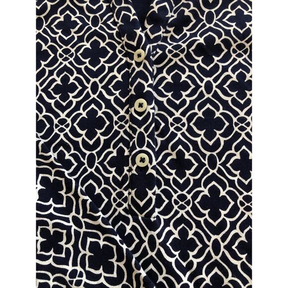 NWOT Lands' End Blue White Knit 3/4 Sleeve Polo 1/4 Button 100% Cotton XS/P - Picture 3 of 6